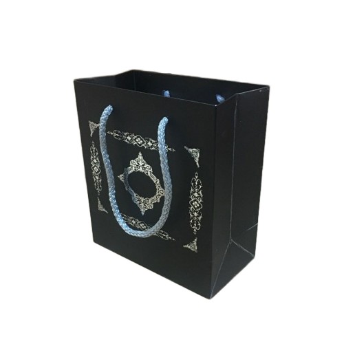 Karton Hediye Çantası Gümüş Saray Desenli 20X20X10 CM - 10 Adet  Siyah