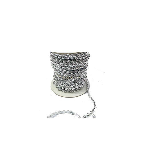 İnci Tekli İpe Dizili Yarım İnci 6Mm - 23 Metre  Gümüş