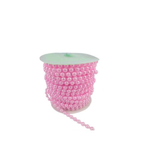 İnci Tekli İpe Dizili Yarım İnci 6Mm - 23 Metre  Pembe