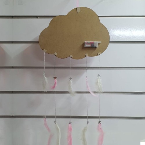 Kapı Süsü Bubble Ahşap Bulut Led  Işıklı  Gümüş Kapı Süsü 40X80 CM  Pembe