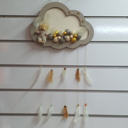 Kapı Süsü Bubble Ahşap Bulut Led  Işıklı  Kapı Süsü 40X80 CM