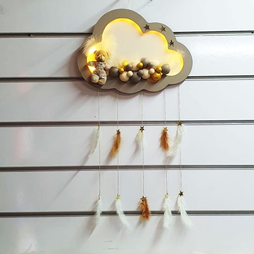 Kapı Süsü Bubble Ahşap Bulut Led  Işıklı  Kapı Süsü 40X80 CM