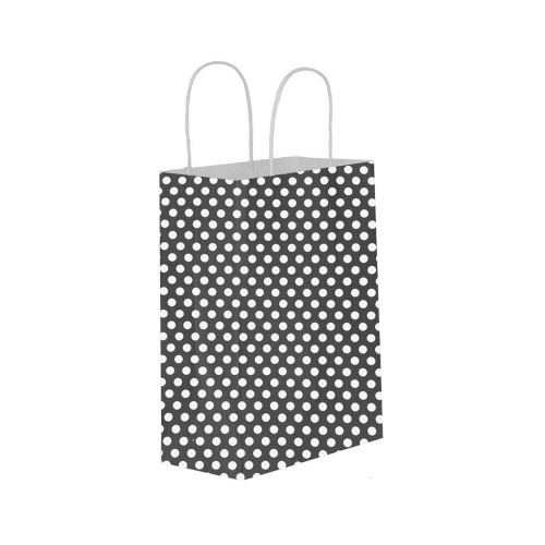 Kağıt Hediye Çantası Puantiyeli Büyük Boy 25X31 CM - 25 Adet  Puantiyeli Siyah