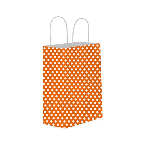 Kağıt Hediye Çantası Puantiyeli Büyük Boy 25X31 CM - 25 Adet  Puantiyeli Turuncu