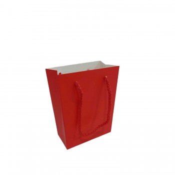 İp Saplı Karton Çanta Minik Boy Düz Renk 13.8X10X5 CM - 25 Adet   Kırmızı