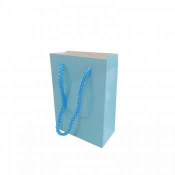 İp Saplı Karton Çanta Minik Boy Düz Renk 13.8X10X5 CM - 25 Adet   Mavi