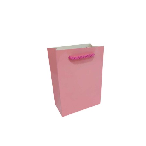 İp Saplı Karton Çanta Minik Boy Düz Renk 13.8X10X5 CM - 25 Adet   Pembe