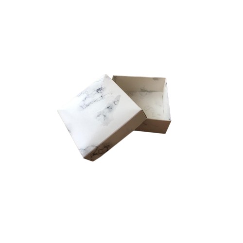 Komple Karton Kutu Mermer Desenli 8X8X3 CM - 50 Adet  Beyaz