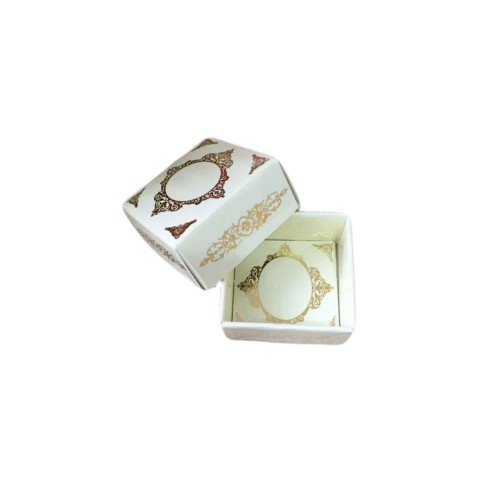 Komple Karton Kutu Saray Desen Gold Yaldız 4X4X2 CM - 50 Adet  Krem
