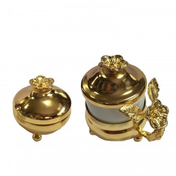 Lüx Çiçekli  Damat Fincanı Ve Lokumluk  Seti  Gold