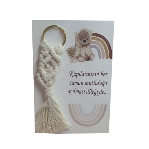 Makrome Anahtarlık  Kartlı  Ayıcık  Desenli  25 Adet