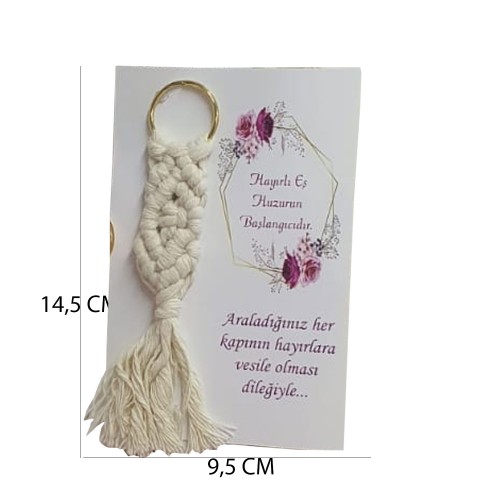 Makrome Anahtarlık Krem  Kartlı 25 Adet