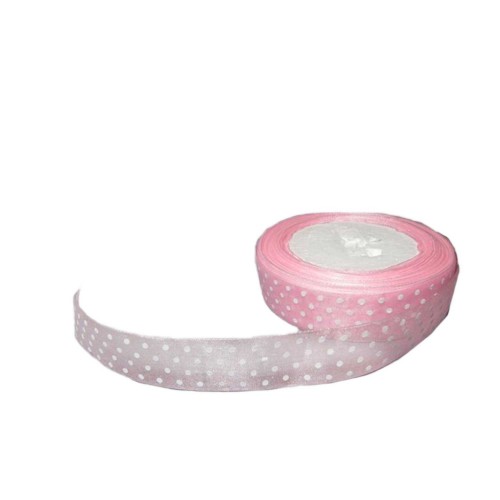 Organze  Kurdele Benekli - Puantiyeli Kurdele 2 CM - 23 Metre  Pembe