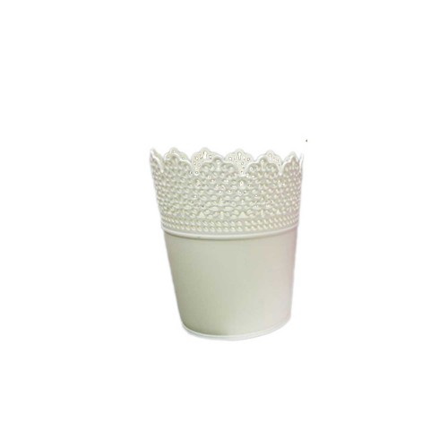 Saksı Dantelli Plastik Yuvarlak Model  Beyaz