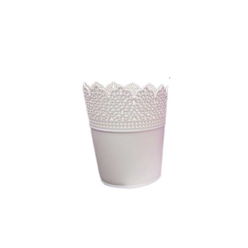 Saksı Dantelli Plastik Yuvarlak Model  Krem