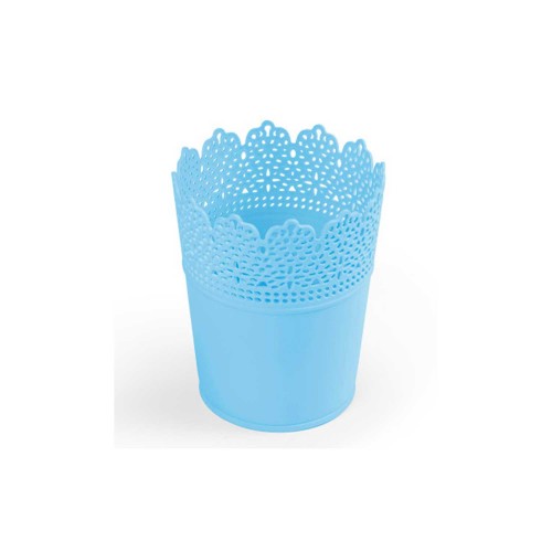 Saksı Dantelli Plastik Yuvarlak Model  Mavi