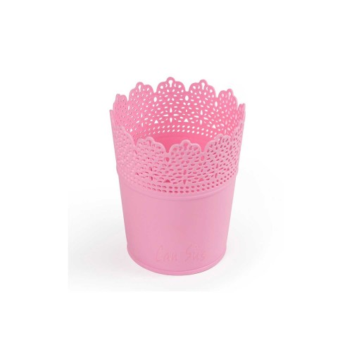 Saksı Dantelli Plastik Yuvarlak Model  Pembe