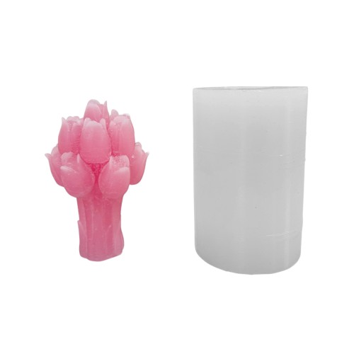 Silikon 3D Lale Buketi Mum Kalıbı