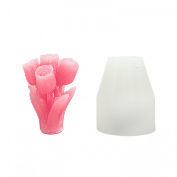 Silikon 3D 5 Güllü Çiçek Buketi Mum Kalıbı