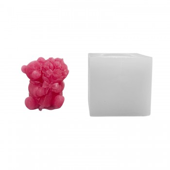 Silikon 3D Çiçek Buketli Sevimli Ayıcık Mum Kalıbı