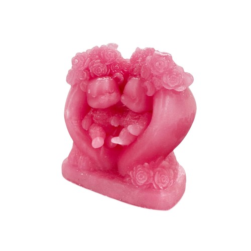 Silikon 3D Çiçekli Kalp İçinde Oturan Ayıcık Çifti Mum Kalıbı