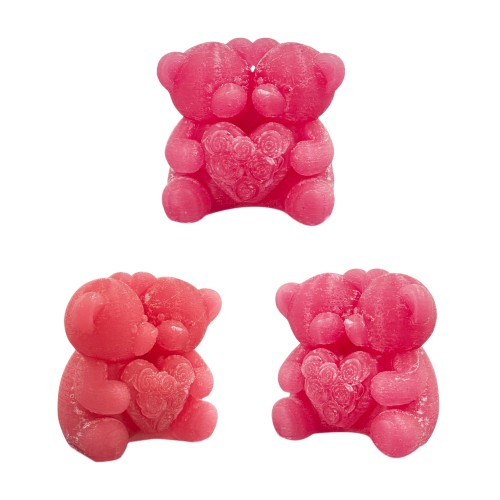 Silikon 3D Çiçekli Kalp Tutan Sevimli Ayıcık Çifti Mum Kalıbı