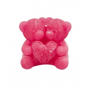 Silikon 3D Çiçekli Kalp Tutan Sevimli Ayıcık Çifti Mum Kalıbı