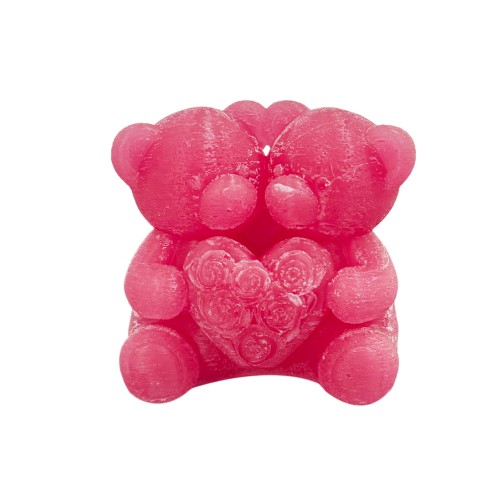 Silikon 3D Çiçekli Kalp Tutan Sevimli Ayıcık Çifti Mum Kalıbı