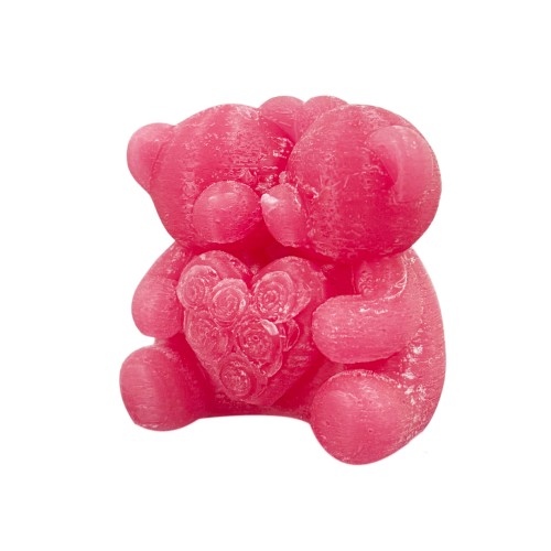 Silikon 3D Çiçekli Kalp Tutan Sevimli Ayıcık Çifti Mum Kalıbı