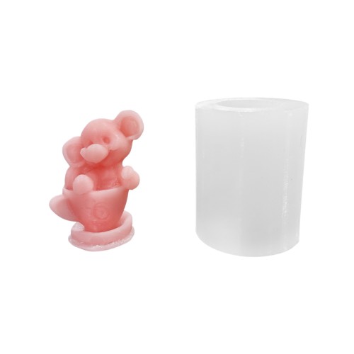 Silikon 3D Fincanın İçine Oturmuş Sevimli Fil Mum Kalıbı