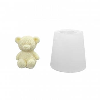 Silikon 3D Oturan Dokulu Sevimli Ayıcık Mum Kalıbı