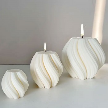 Silikon Mum 3D Büyük Boy Dönen Sütun Geometrik Dalgalı Sabun Beton Ve Taş Tozu Kalıbı