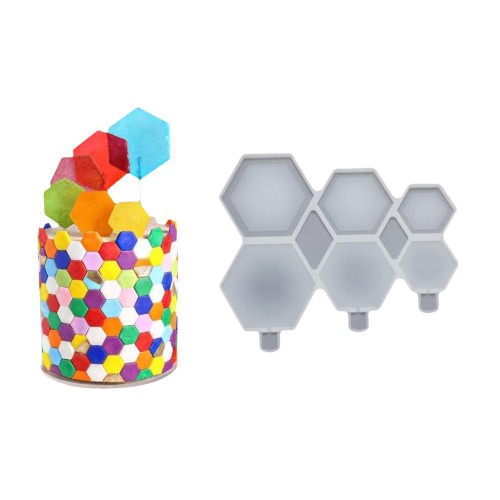 Silikon Kalıp Beşgen Model Bombeli ve Düz Şeker Lolipop Kalıbı 6 Lı