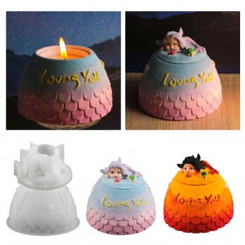 Silikon Deniz Kızı Temalı Loving You Yazılı Kapaklı Beton Çiçek Saksı Ve Mumluk Kalıbı