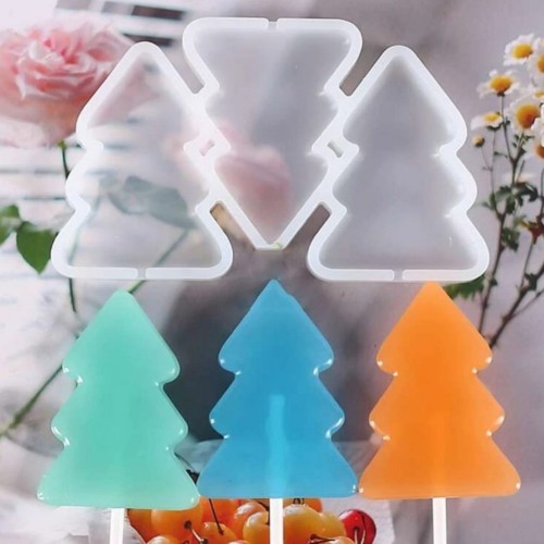 Silikon Kalıp Çam Ağacı Şeker Lolipop Kalıbı 3 Lü