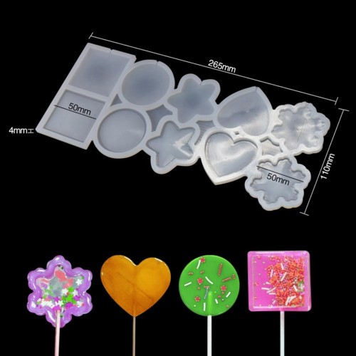 Silikon Kalıp Çoklu Şekilli Bombeli ve Düz Şeker Lolipop Kalıbı 10 Lu