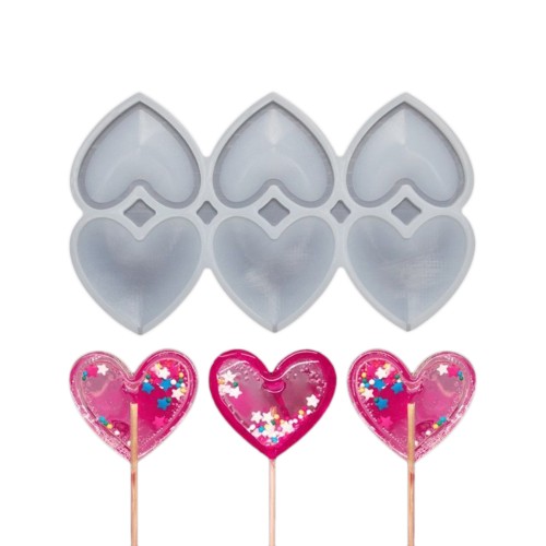 Silikon Kalıp Kalp Model Bombeli ve Düz Şeker Lolipop Kalıbı 6 Lı