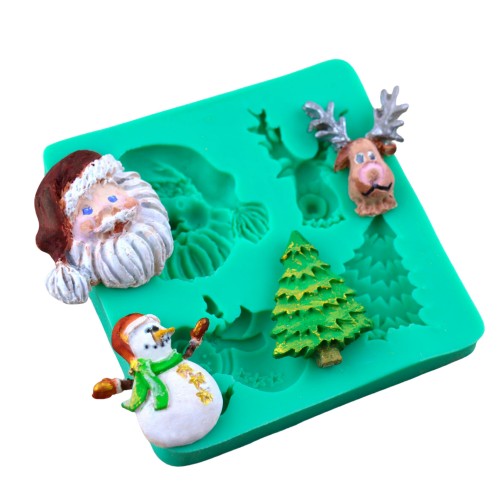 Silikon Yılbaşı Temalı - Kardan Adam, Geyik, Noel Baba, Çam Ağacı Şeker Hamuru Kalıbı
