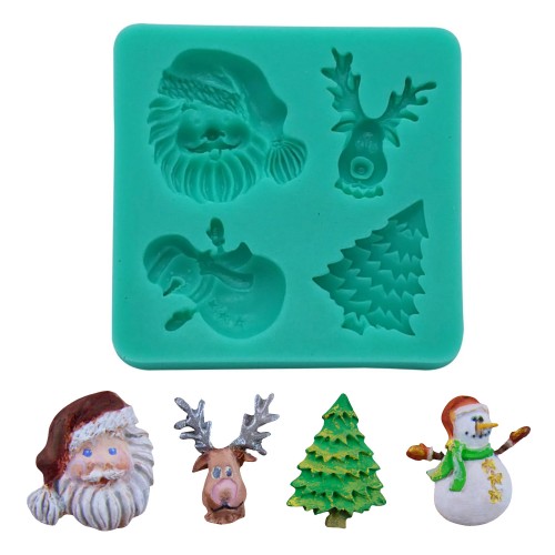 Silikon Yılbaşı Temalı - Kardan Adam, Geyik, Noel Baba, Çam Ağacı Şeker Hamuru Kalıbı