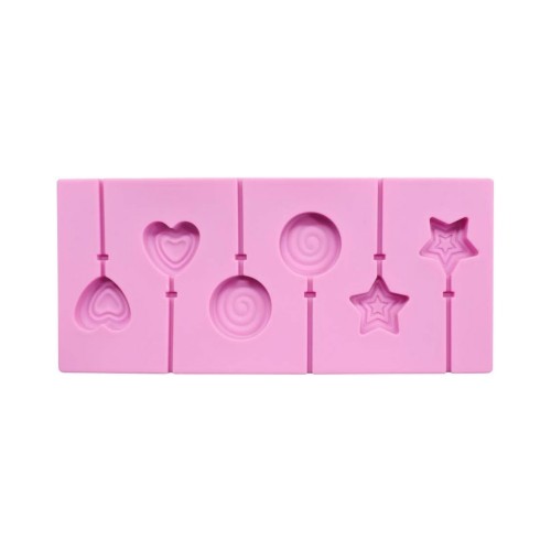 Silikon Yıldız Kalp ve Daire Şeklinde Şeker Lolipop Kalıbı 6 Lı