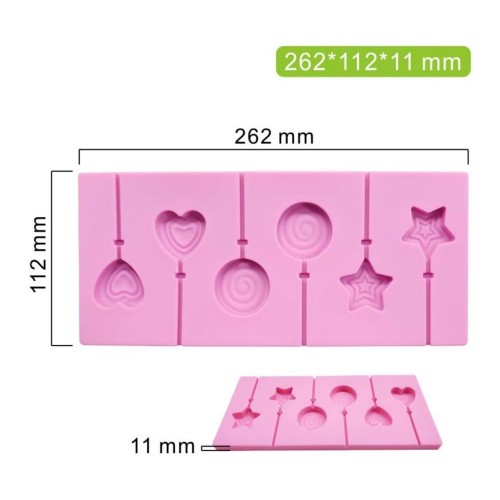 Silikon Yıldız Kalp ve Daire Şeklinde Şeker Lolipop Kalıbı 6 Lı