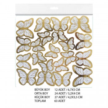 Varaklı Kelebek Dekoratif Süs - 63 Adet Beyaz Varaklı Kelebek Dekoratif Süs - 63 Adet Beyaz