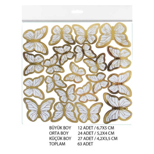 Varaklı Kelebek Dekoratif Süs - 63 Adet  Beyaz