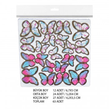 Varaklı Kelebek Dekoratif Süs - 63 Adet Karışık Renk Varaklı Kelebek Dekoratif Süs - 63 Adet Karışık Renk