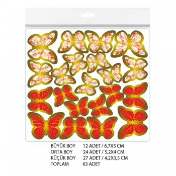 Varaklı Kelebek Dekoratif Süs - 63 Adet Kırmızı Varaklı Kelebek Dekoratif Süs - 63 Adet Kırmızı