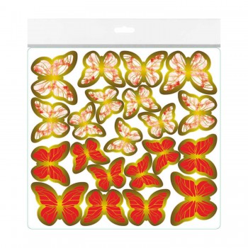 Varaklı Kelebek Dekoratif Süs - 63 Adet  Kırmızı