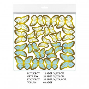 Varaklı Kelebek Dekoratif Süs - 63 Adet Mavi Varaklı Kelebek Dekoratif Süs - 63 Adet Mavi