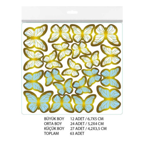Varaklı Kelebek Dekoratif Süs - 63 Adet  Mavi