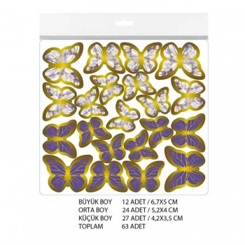 Varaklı Kelebek Dekoratif Süs - 63 Adet Mor Varaklı Kelebek Dekoratif Süs - 63 Adet Mor