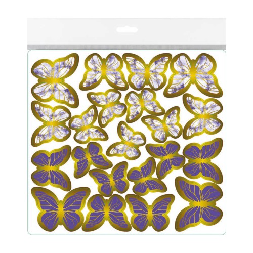 Varaklı Kelebek Dekoratif Süs - 63 Adet  Mor